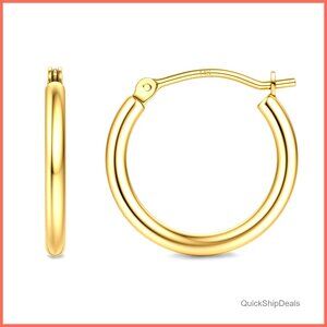 14K Gold Hoop Earrings 12-25mm Hypoallergenic Lightweight Gift